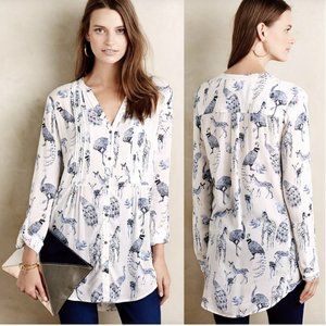 Maeve Anthropologie wildlife animal print long sleeve tunic blouse -XS